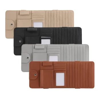 

Genuine Leather Multifunction PU Car Sun Visor Storage Bag Auto Glasses Ticket Documents Folder Mobile Phone Organizer
