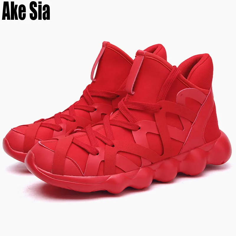 

Ake Sia Unisex Lovers Hombre Fashion Male Casual Elastic Fabric Men's High Lace-Up Thicken Soled Plimsolls Zapatillas Shoes A209