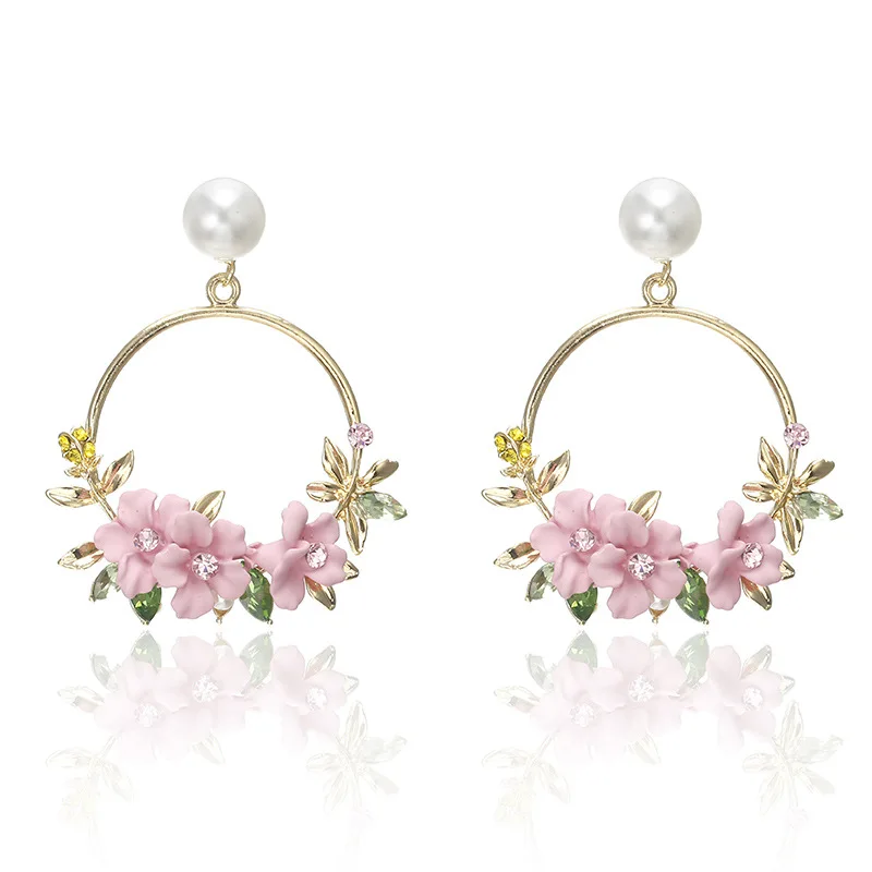 

Women Flower Earrings Pendants Fashion Jewelry Rhinestone Colorful Flowers Earrings for Temperament Charm Lady Women