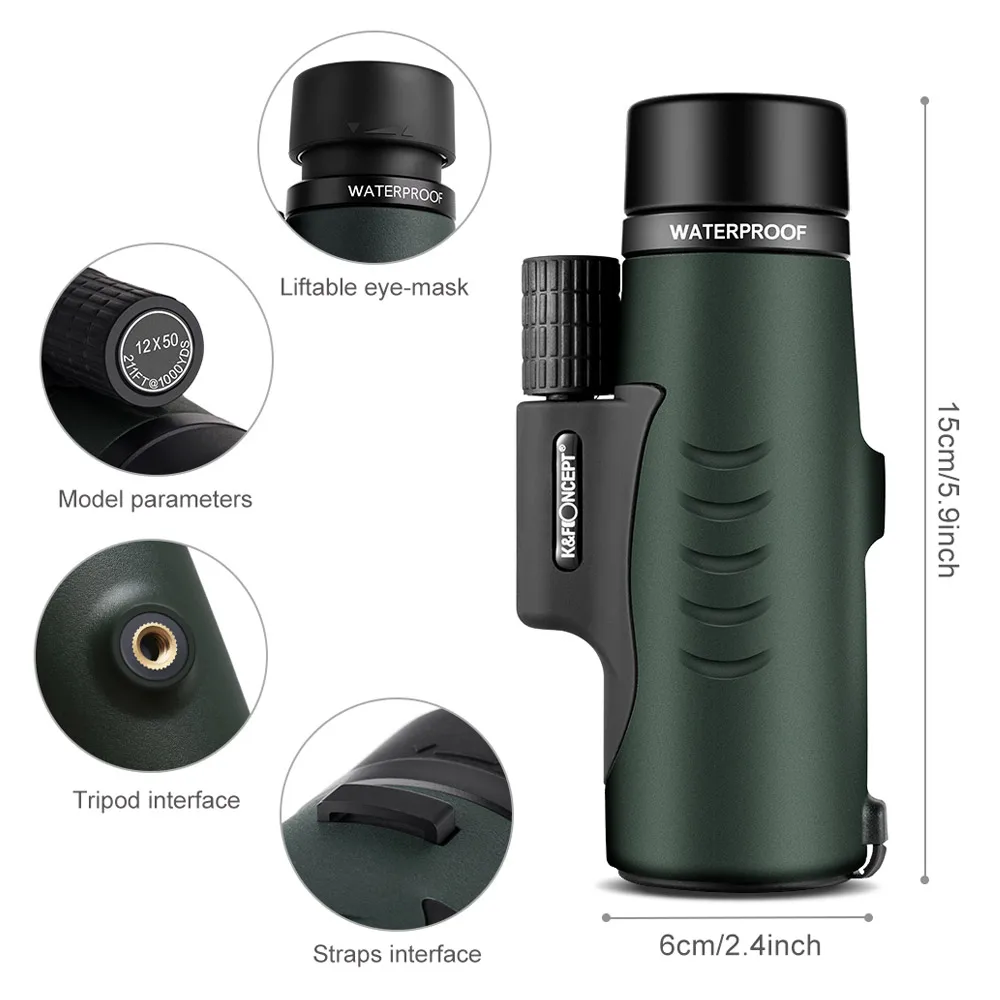 Монокулярный телескоп K & F CONCEPT 12X50 HD с одной трубкой водонепроницаемый держатель