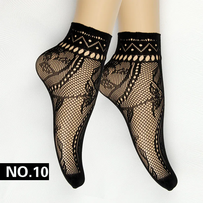 Harajuku распродажа, женские летние сексуальные сетчатые Шелковый носок для женщин, ультратонкие прозрачные нейлоновые короткие носки с кружевом высокого размера плюс - Цвет: NO10