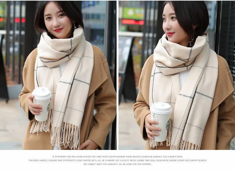 Женские шарфы, простые элегантные ретро клетчатые трендовые универсальные шарфы, утолщенная Милая шаль, корейский стиль, женские теплые длинные шарфы