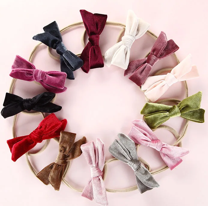 

30pc/lot Newborn Velvet Bows Nylon Headband Knotted Hair Bows Stretch Elastic Headbands For Girls Children Soft Hair Accessories