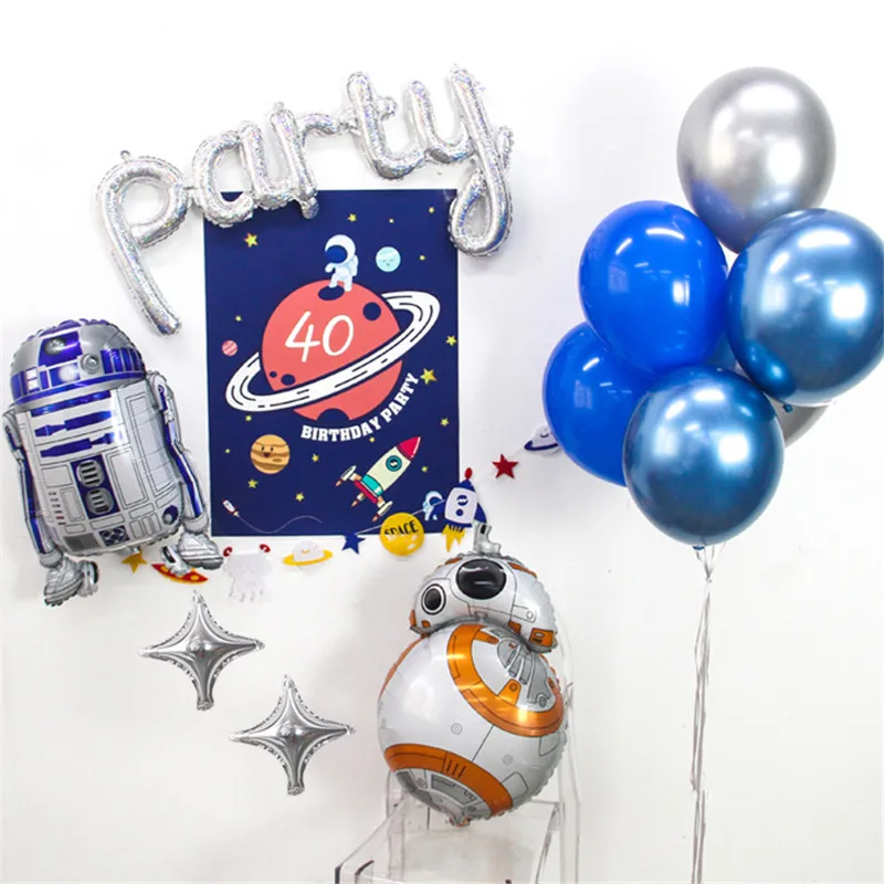 Astronaut Party Balloons Robot rocket Aluminum Balloon Dark Blue Star theme Birthday Party Decoration Kids Boys Toys Ball Supplies2