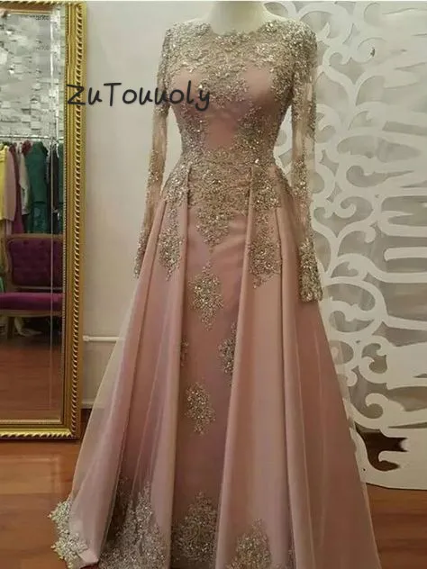 Elegant Blush Muslim Evening Dress Long Sleeves Women Dubai Arabic Evening Dresses Party Women's Formal Wear 2019 Turkey Evening Elegant Blush Muslim Evening Dress Long Sleeves Women Dubai Arabic Evening Dresses Party Women's Formal Wear 2019 Turkey Evening