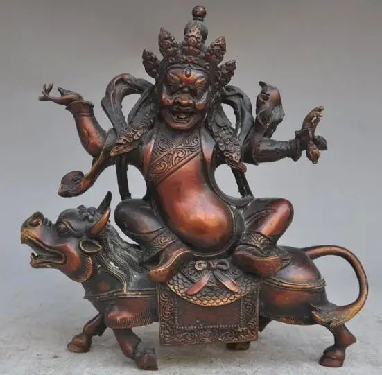 

S01538 9" tibet buddhism fane bronze Jambhala Mammon ride beast Mahakala buddha statue