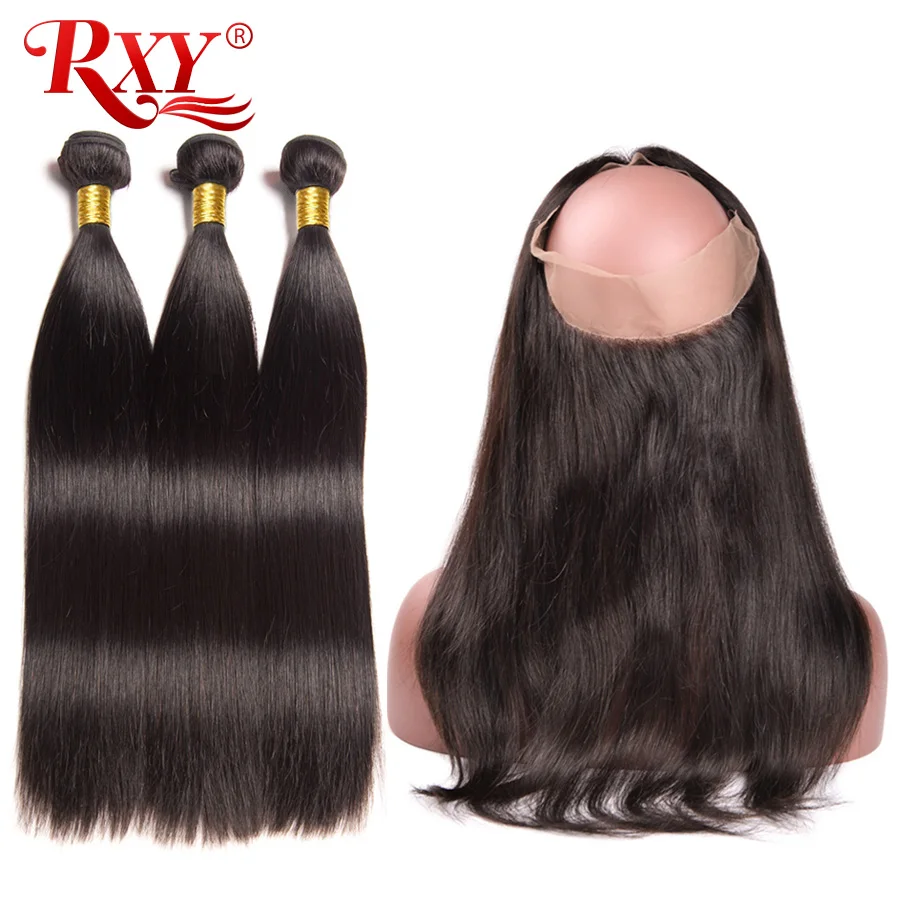 360 Lace Frontal With Bundle Peruvian Straight Human Hair Bundles With Closure 3 Bundles Human Hair RXY 360 Lace Frontal NonRemy (1)