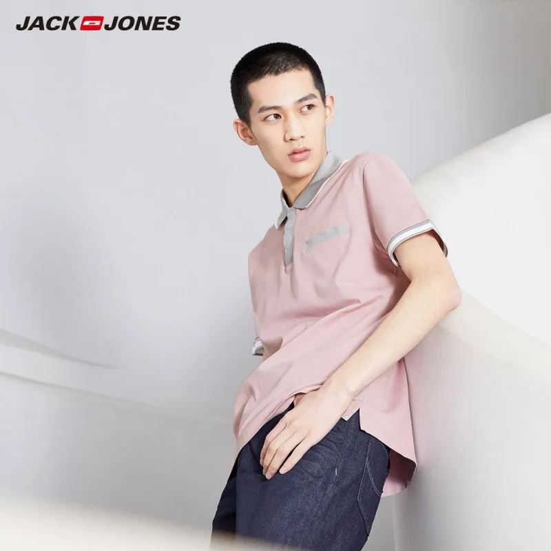 Мужская хлопковая футболка-поло JackJones с контрастным отложным воротником прямой