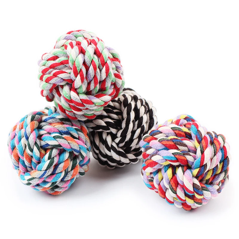 3 Size 1pc Colorful Cotton Braided Dog Toy Ball Bite Resistant Dog Chew Toys Diameter 5/7/9cm