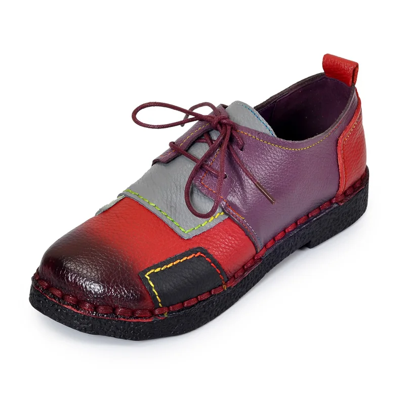 

2018 Spring and Autumn new flat leather retro ethnic style casual lace women's shoes hand-stitched women's shoes