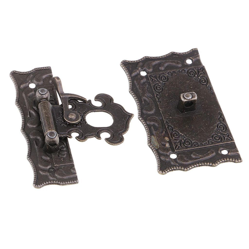 Vintage Style Wooden Box Suitcase Case Alloy Hasp Latch Hook Hasp Jewelry Box Latch Lock Case Boxes Quartet Buckle DIY Craft
