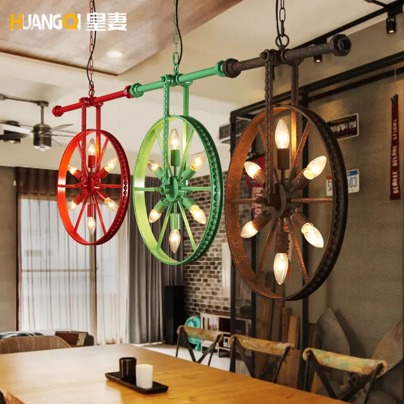 Loft retro industrial wind personality Restaurant Bar American country iron bar Art Chandelier wheel Loft retro industrial wind personality Restaurant Bar American country iron bar Art Chandelier wheel