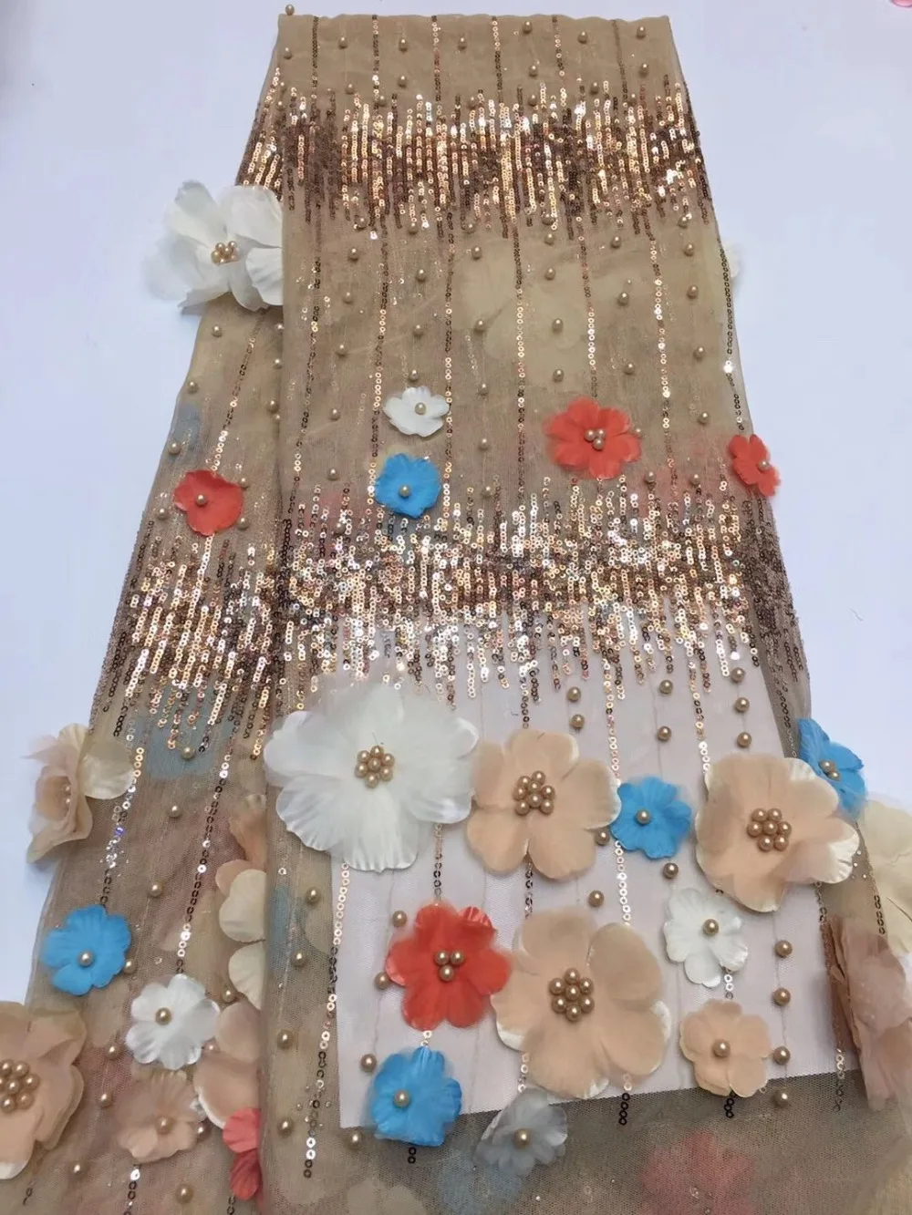 

2019 lastest Fashionable embroidered tulle lace fabric french with 3D flower for sexy dress