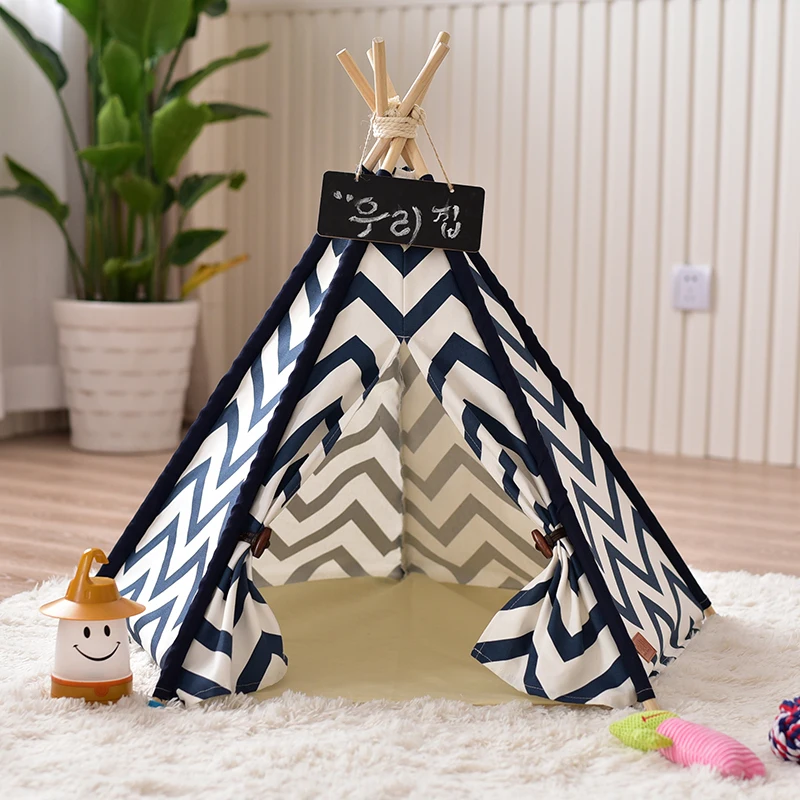Navy Blue Zigzag Pet Tipi Tent Cat Tipi Tent No Cushionin Toy Tents