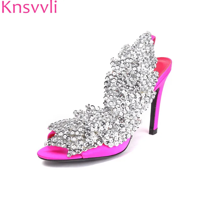 

Fashion Bling high heels 2018 summer Sandals Women new sequins paillette wings glitter sandals sexy satin Party high-heeled shoe
