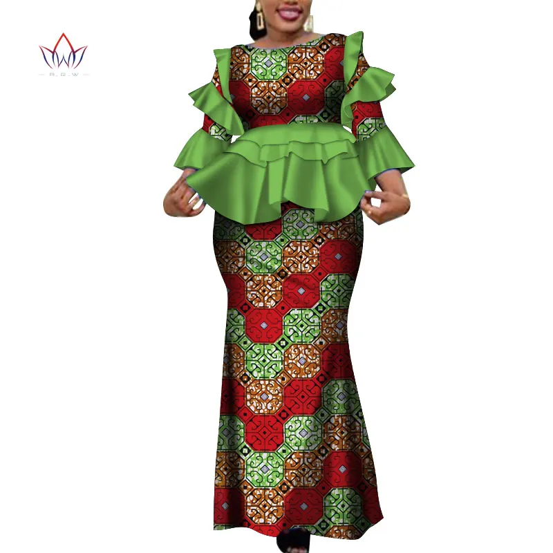 Африка Комплект из двух предметов для Для женщин модные Дашики более рюшами в африканском стиле Одежда Базен размера плюс леди Костюмы для вечерние WY4142