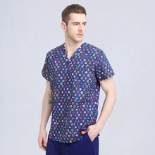 Летний для мужчин и женщин Больница Медицинский скраб набор печатных стоматологическая клиника с короткими рукавами доктор Операционная Униформа Slim Fit