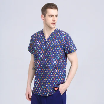 

New Summer Men Women Hospital Medical Scrub Set Printed Dental Clinic Short Sleeved Doctor Operational Uniforms Slim Fit