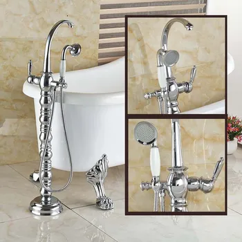 

Chrome Finish Floor Standing Mount Bathroom Free Standing Bath tub Mixer Tap Creative Bathtub Filler