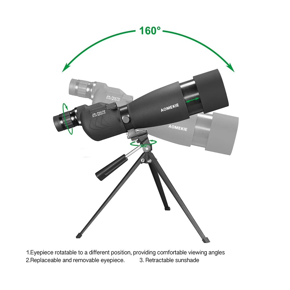 AOMEKIE 70 мм объектив Зрительная труба 25-75X зум со штативом для наблюдения за птицами охоты высокой мощности монокулярный телескоп BAK4 призма