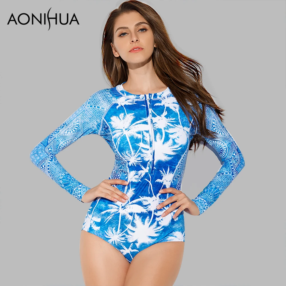 AONIHUA بدلة سباحة من قطعة واحدة للنساء 2018 خمر ملابس السباحة الجبهة سستة الإناث تصفح الغوص السباح طويلة الأكمام لباس سباحة AONIHUA بدلة سباحة من قطعة واحدة للنساء 2018 خمر ملابس السباحة الجبهة سستة الإناث تصفح الغوص السباح طويلة الأكمام لباس سباحة