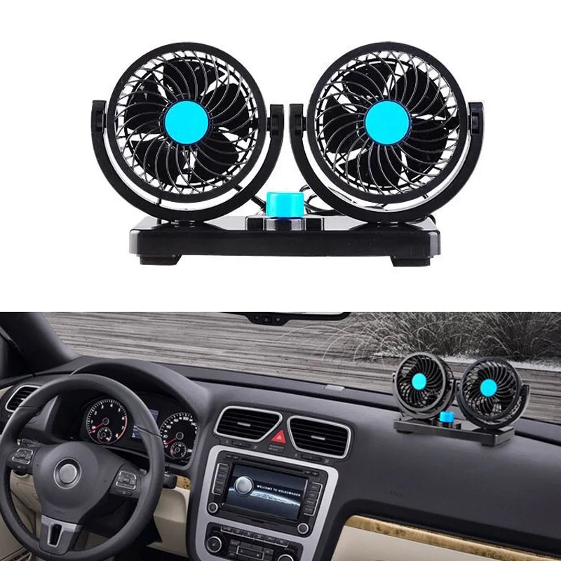 24V Electric Car Double Head Fan Rotatable 2 Speed Automobile Dashboard