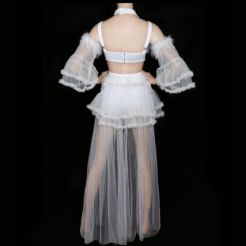 Hip Hop Jazz Sexy Feather DJ Dance Costume Singer Clothing Stage Outfit Costumes for Singers DS Performance clothes 5PCS/SET