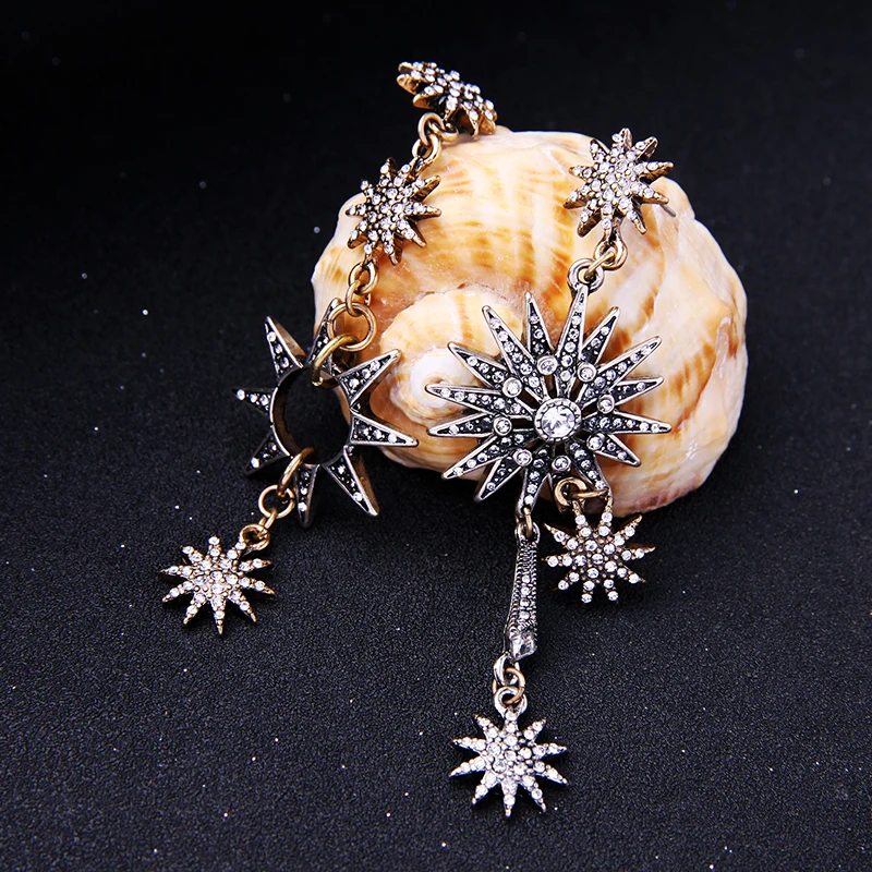 KISS ME Asymmetric Rhinestone Stars Earrings New Design Long Drop Earrings for Women Luxury Jewelry