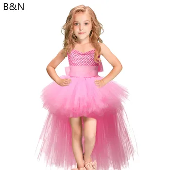 

Children's Princess Dovetail Dress Solid Color Gauze Shag Sling Dresses For Girls Halloween Christmas Ball Gown Clothings 2-9Y