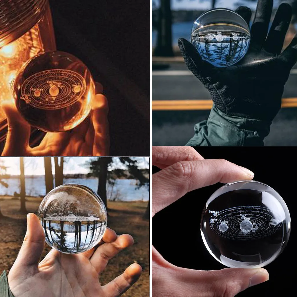 3D Solar System Crystal Ball Engraved Solar System Miniature Planets Model 3D Solar System Crystal Ball Crystal Ball