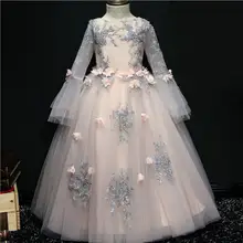 Платье для девочек; платье принцессы; юбка-американка с цветочным узором для девочек на свадьбу; длинное платье для выступления на фортепиано
