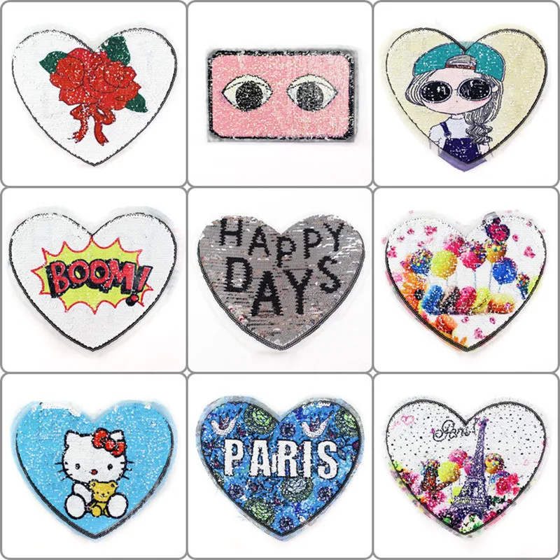 

Embroidery patch up and down filp piece double sided sequins heart Hello kitty Lovely HAPPY deal with it patches for clothes