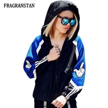 Для женщин Демисезонный новые модные с капюшоном Короткое пальто женские Повседневное свободные хит Цвет куртка с принтом высокое качество Личность Топ q345