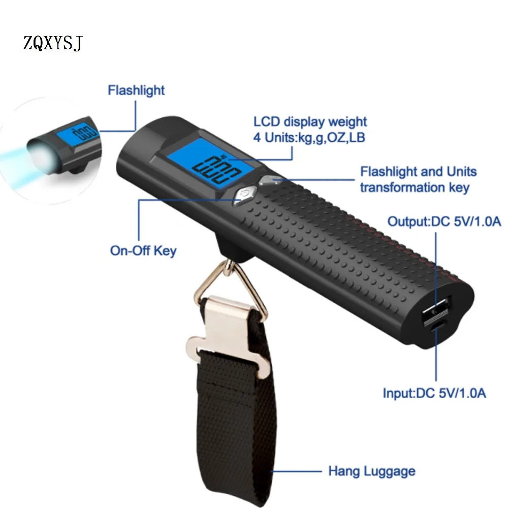 Портативный 50 кг/10 г цифровые весы для багажа ЖК-Электронные Крановые весы для аэропорта cal светодиодный зарядка для мобильных устройств сокровище с светодиодный подсветкой