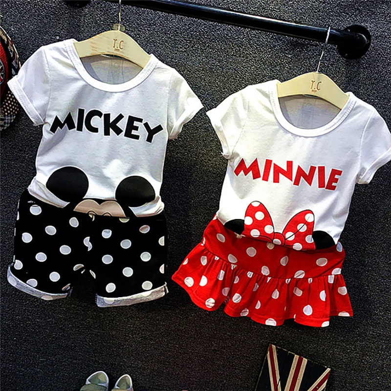 

Cartoon Mickey Minnie Girls Clothing Sets 2019 Summer Brother Sister Dot skirt Clothing Sets For Boys Fashion Clohtes