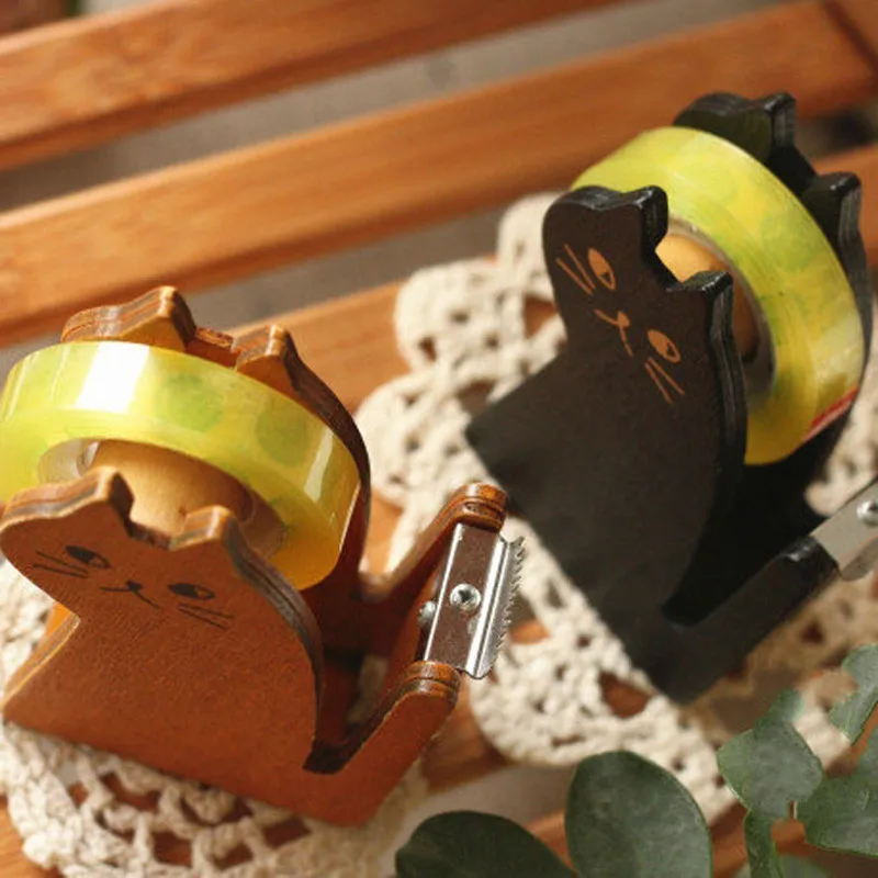 

Japanese Wood Cat Washi Tape Adhesive Dispenser Packing Cutter Split Holder School Supply Office Accessory Stationery Store Bts