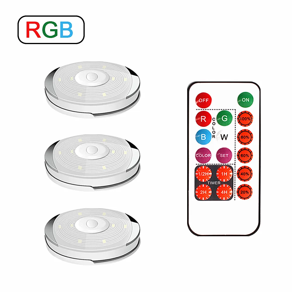 3 Lamp 1 Remote Беспроводной сенсорный датчик Светодиодная подсветка под шкаф кухонный светодиодный шкаф с батареей/шкаф шайба светильник с контроллером затемняемый ночник - Цвет: 3 Lamp 1 Remote