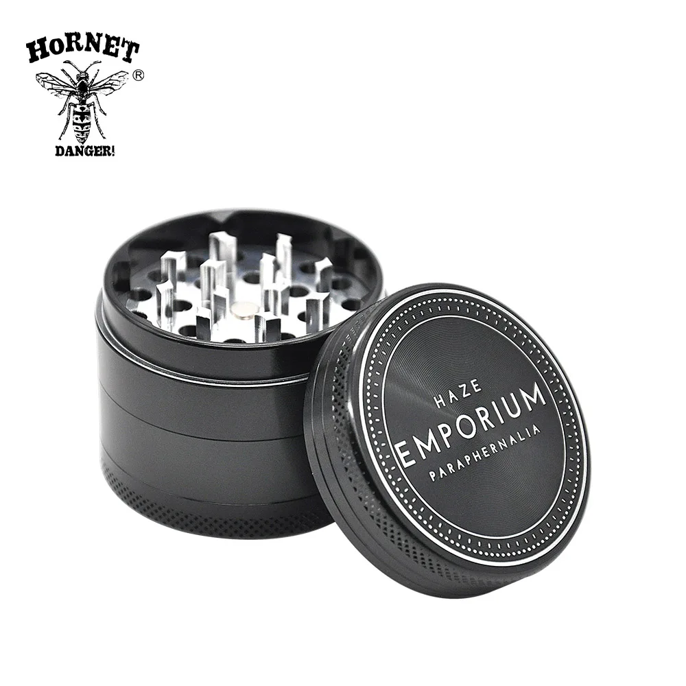 Black 4-Part Metal Herb Tobacco Grinder in Petrol Colour Green and Pink Gold