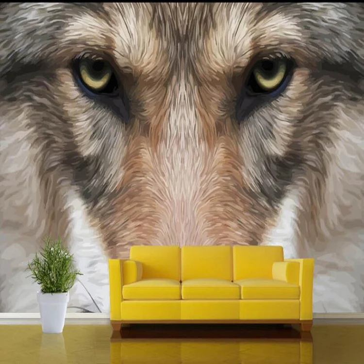 Bacaz Large Plush Wolf Animal 3d Papel Wall Murals Wallpaper For Living