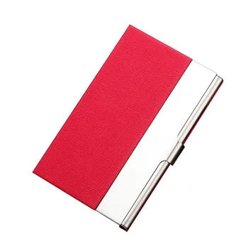 

2019 Men Women High Quatity Pocket PU + Long Stainless Steel Metal Soild Color Business Card Holder Case ID Credit Wallet