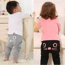 Зимние и осенние штаны для маленьких мальчиков и девочек с милым котенком штаны-шаровары Одежда для новорожденных детей от 3 до 24 месяцев, 2 цвета, детские штаны