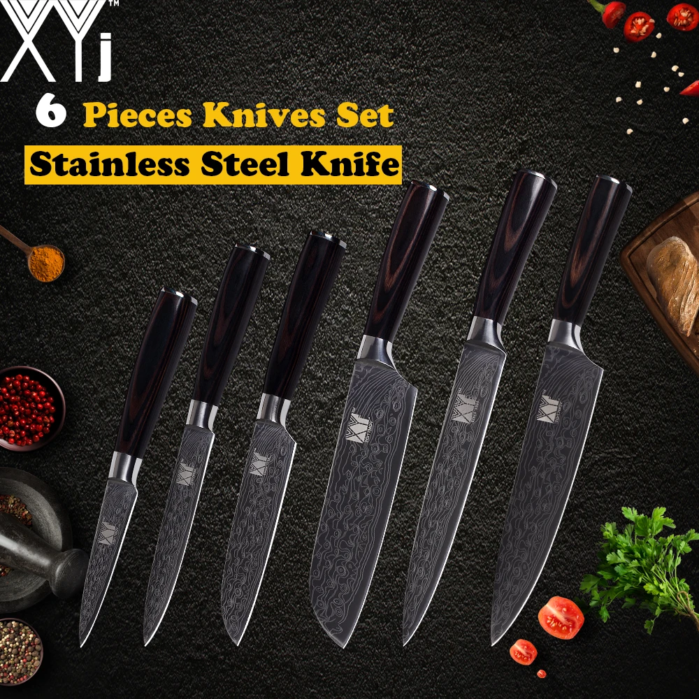 

XYj Kitchen Knife Set Stainless Steel High Carbon Sharp Blade Color Wood Handle Chef Slicing Santoku Utility Paring Knives
