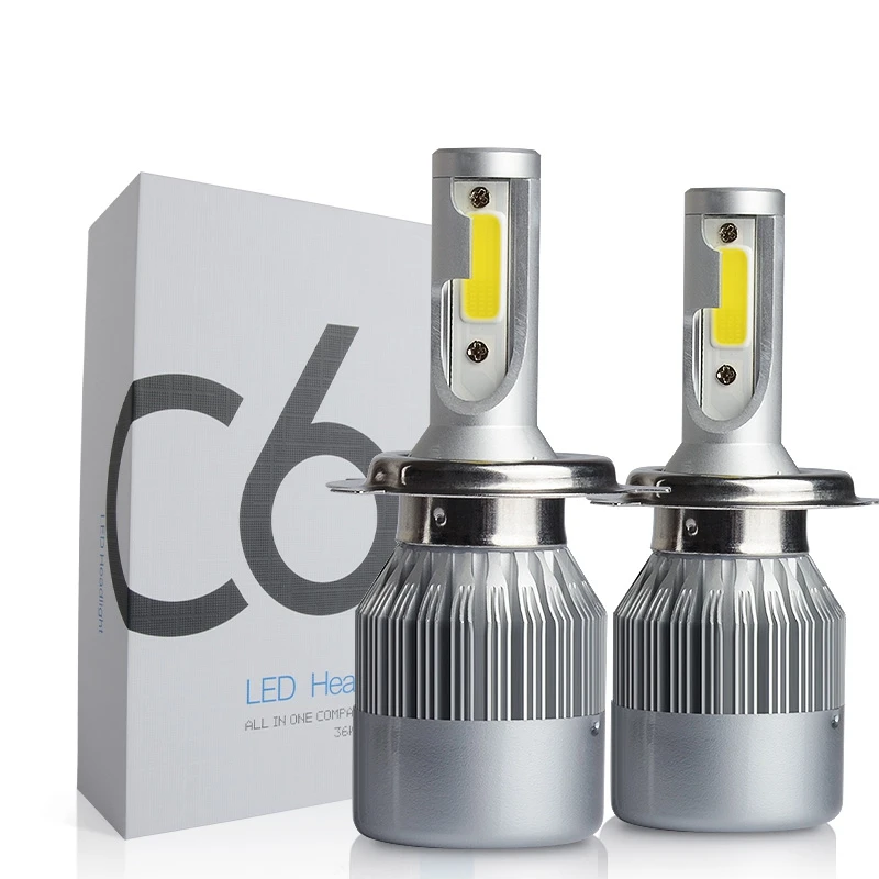 

C6 Auto Car H4 H7 LED Headlights 2X36W 6500K 7600LM 12V COB Bulbs 2sides Diodes White Auto Replacement Parts Lamp