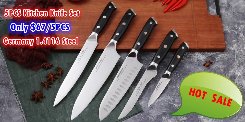 Mokithand 5pcs Kitchen Knife Set Professional Japanese Chef Knives 7CR17 High Carbon Stainless Steel Meat Santoku Paring Knife