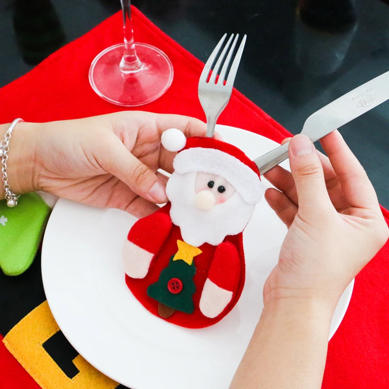 Набор столовых приборов из 3 предметов с изображением снеговика Санты, ножи, держатель для сумки, карманы, настольный декор для ужина, Рождества, Нового года, рождественские украшения для дома