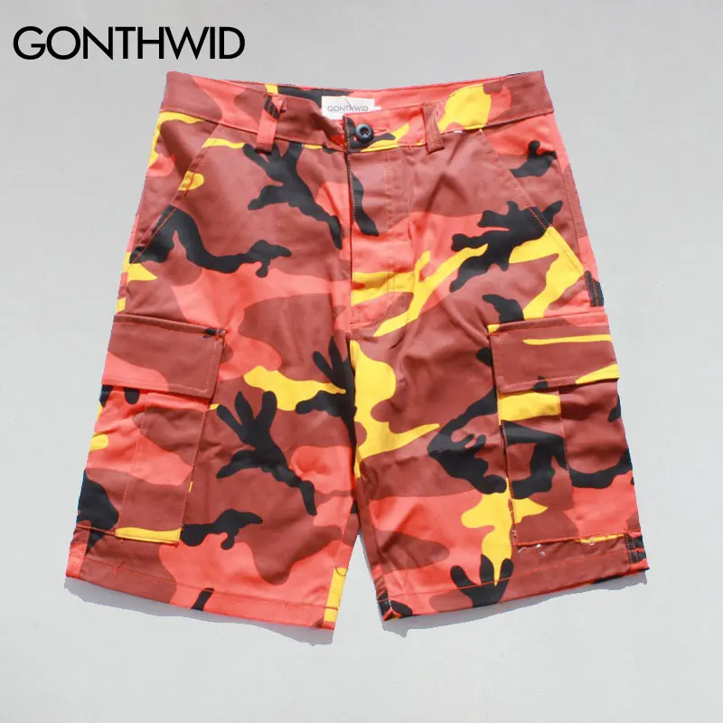 

GONTHWID Color Camo Shorts 2017 New Mens Side Pockets Casual Loose Camouflage Shorts Male Hip Hop Fashion Streetwear Shorts