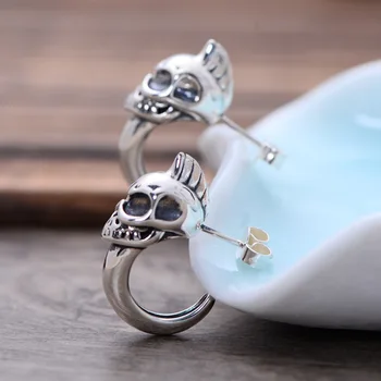 

100% 925 Silver Skull Stud Earrings Real Sterling Silver Skeleton Earrings PUNK Jewelry Man Earrings