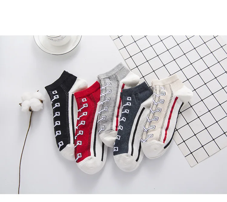 1 Pairs Funny Shoes Pattern Women Cotton Short Socks Harajuku Casual Summer Thin Ankle Socks Calcetines Mujer Brand New