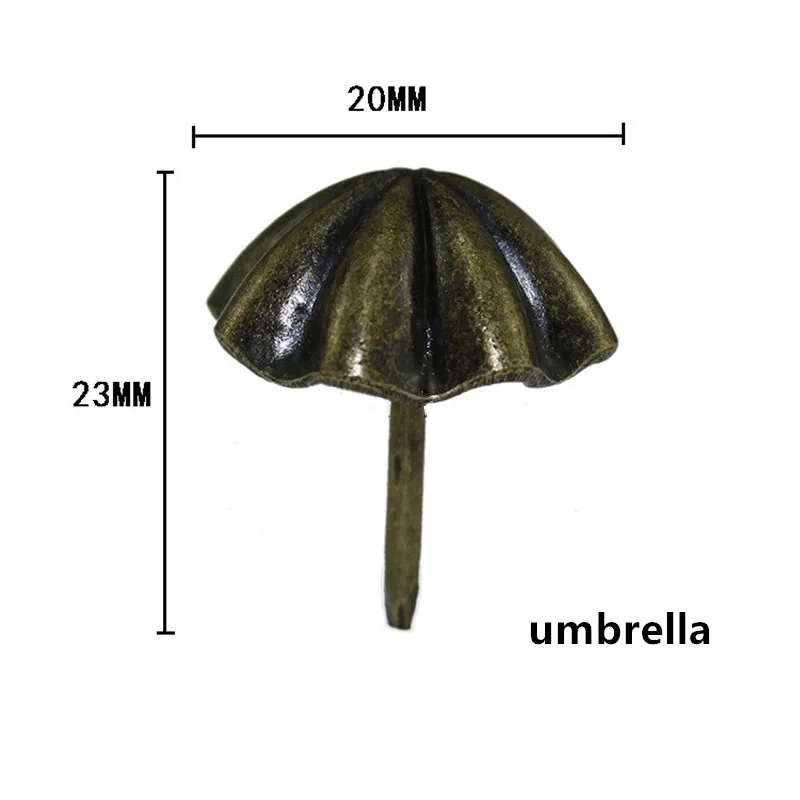 Мм 50 шт. 20x23 мм Винтаж Зонтик четырехлистный клевер гвозди декоративные Колки шпильки деревянный ящик Чехол мебель гвоздь-кнопка - Цвет: umbrella