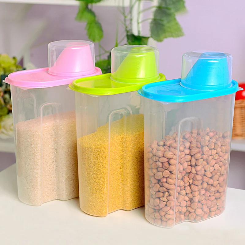 1pc 1.9L/2.5L Dispenser Kitchen Storage Box Holder Lid Foods Rice Pasta Container for Kitchen Storage Organizer Color Random